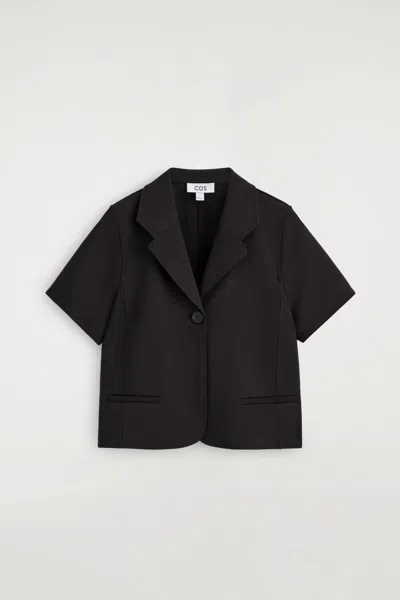 Cos Twill-jersey Short-sleve Blazer In Black
