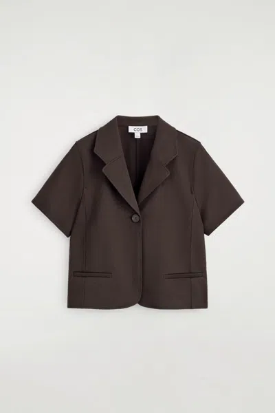 Cos Twill-jersey Short-sleve Blazer In Brown