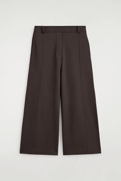 Cos Twill-jersey Straight-leg Culottes In Brown