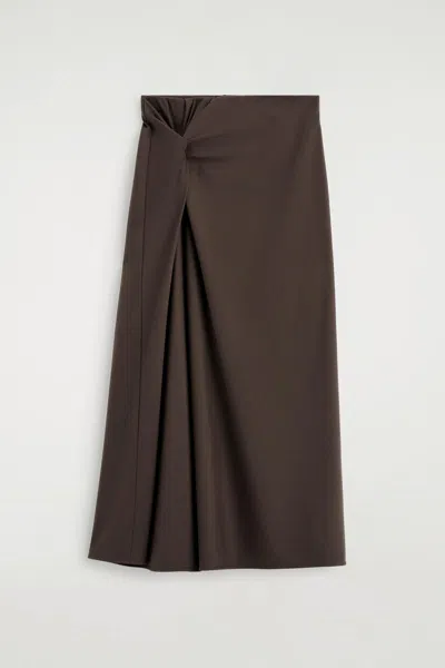 Cos Twist-detail Jersey Midi Skirt In Brown