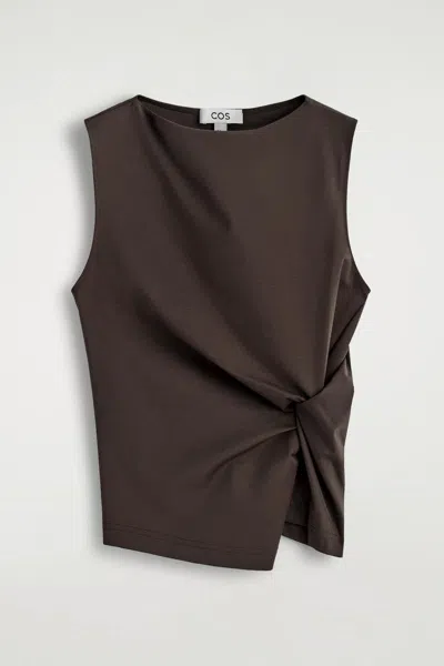 Cos Twist-detail Jersey Top In Brown