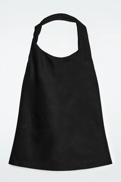 Cos Twist-detail Linen-blend Top In Black