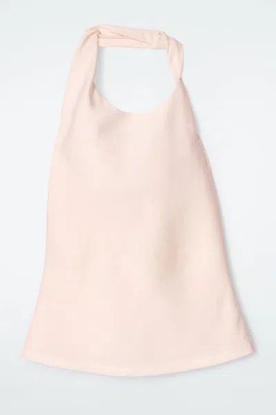 Cos Twist-detail Linen-blend Top In Pink