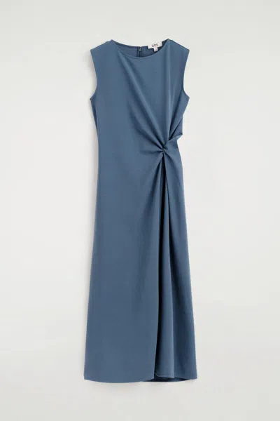 Cos Twist-detail Jersey Midi Dress In Blue