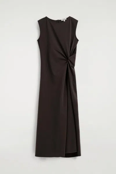 Cos Twist-detail Jersey Midi Dress In Brown