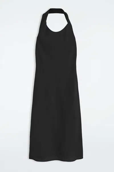 Cos Twisted Linen-blend Halterneck Dress In Black
