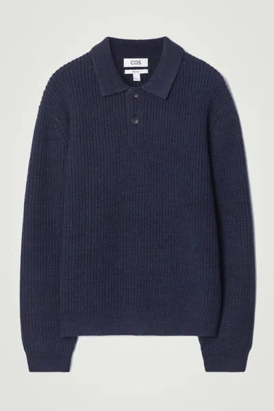 Cos Twisted-yarn Wool Polo Sweater In Blue