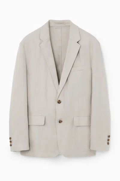 Cos Unstructured Single-breasted Linen Blazer In Brown