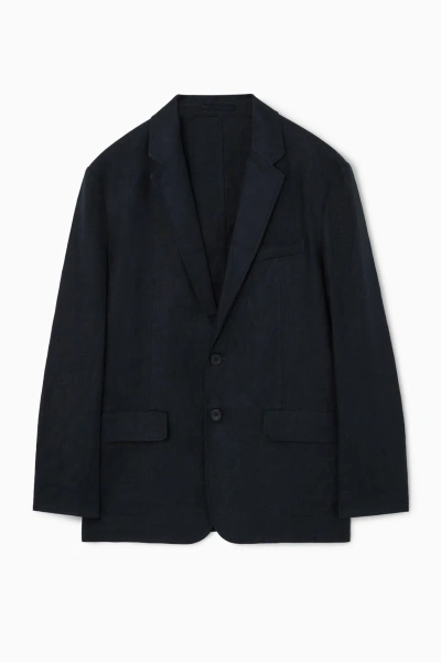 Cos Regular Unstructured Linen Blazer In Blue