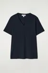 Cos V-neck Cotton T-shirt In Blue