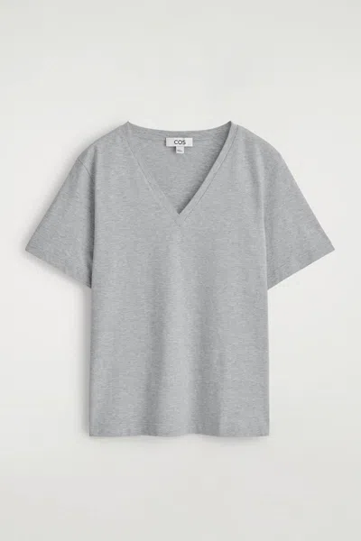 Cos V-neck Cotton T-shirt In Gray