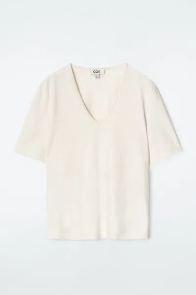 Cos V-neck Cotton T-shirt In White