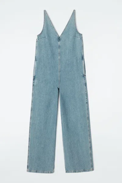 Cos V-neck Denim Jumpsuit In Blue