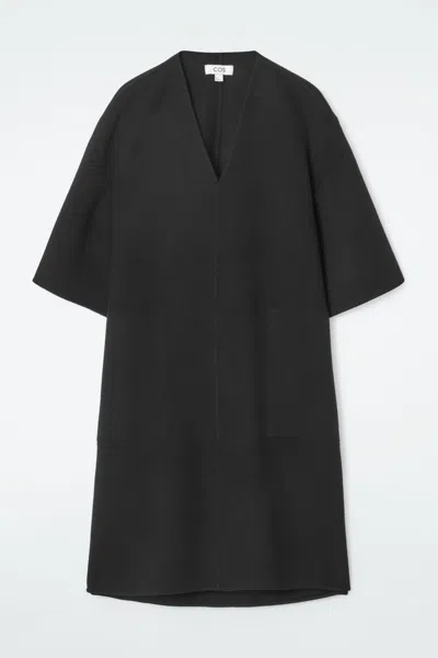Cos V-neck Double-faced Wool Dress In Black