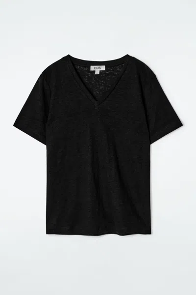 Cos V-neck Linen T-shirt In Black