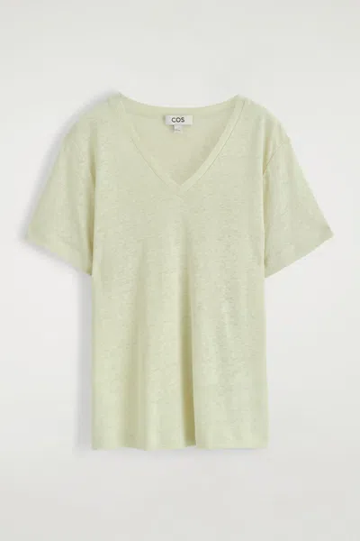 Cos V-neck Linen T-shirt In Green