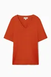Cos V-neck Linen T-shirt In Orange