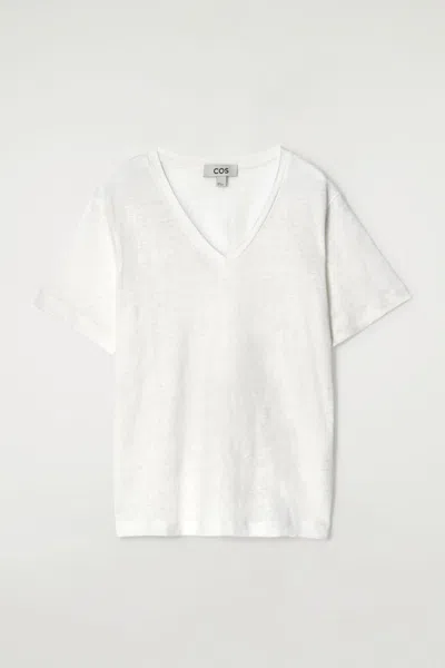 Cos V-neck Linen T-shirt In White