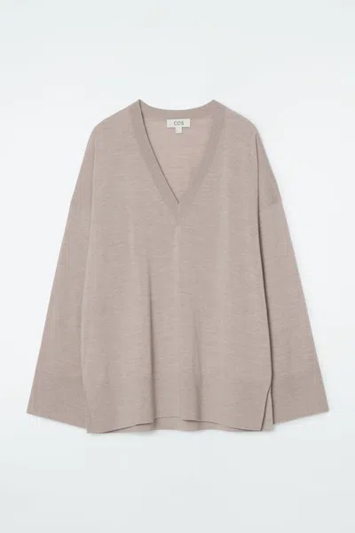 Cos V-neck Merino Wool Sweater In Beige