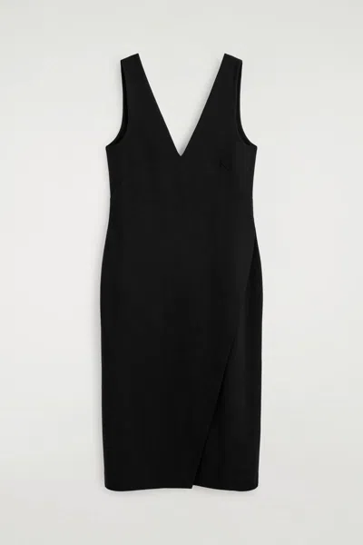 Cos V-neck Wrapped Midi Dress In Black