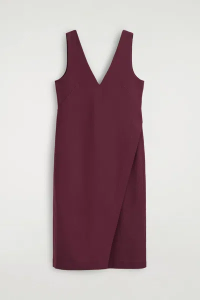 Cos V-neck Wrapped Midi Dress In Brown