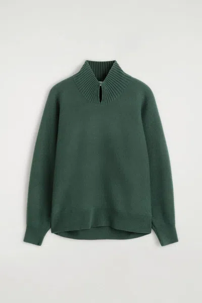Cos V-detail Boiled-wool Mock-neck Sweater In Green