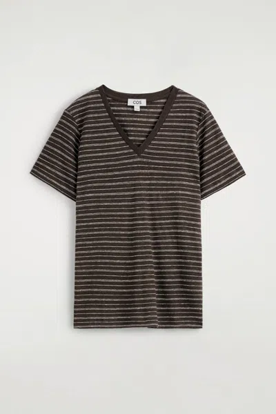 Cos V-neck Linen T-shirt In Brown