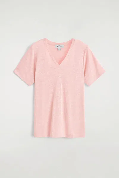Cos V-neck Linen T-shirt In Pink