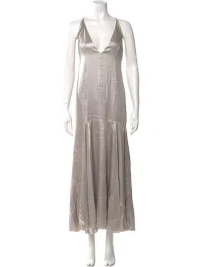 Pre-owned Cos V-neck Long Dress In Neutral