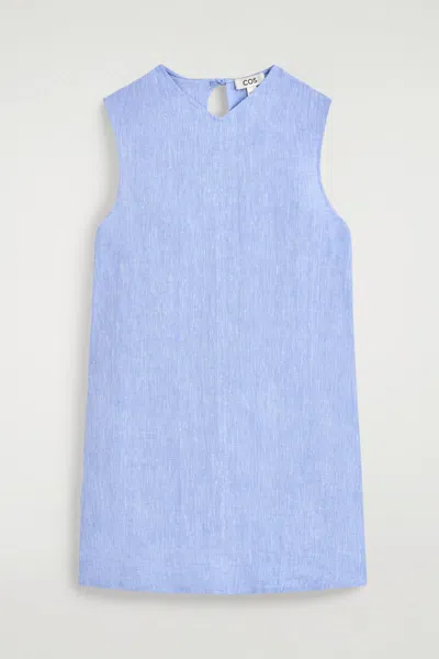 Cos V-neck Open-back Linen Mini Dress In Blue