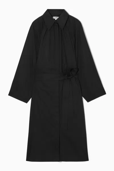 Cos Voluminous Belted Midi Shirt Dress In Black