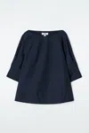 Cos Voluminous Boat-neck Cotton Blouse In Blue