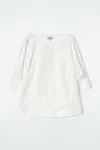 Cos Voluminous Boat-neck Cotton Blouse In White