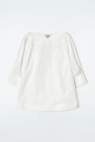 Cos Voluminous Boat-neck Cotton Blouse In White