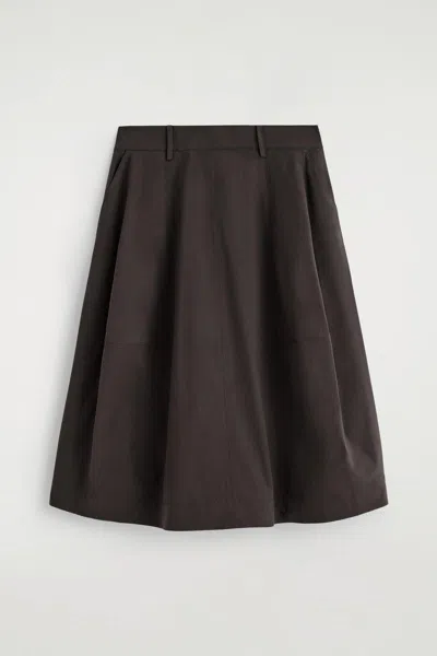 Cos Voluminous Cotton Midi Skirt In Brown