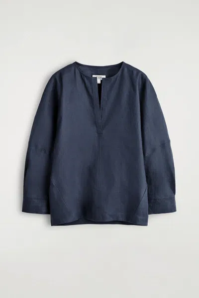 Cos Blouse Volumineuse En Lin In Bleu In Blue