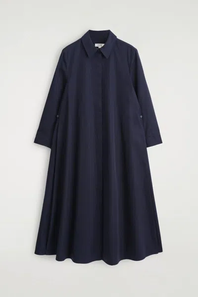 Cos Voluminous Maxi Shirt Dress In Blue