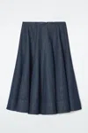 Cos Voluminous Pleated Denim Midi Skirt In Blue