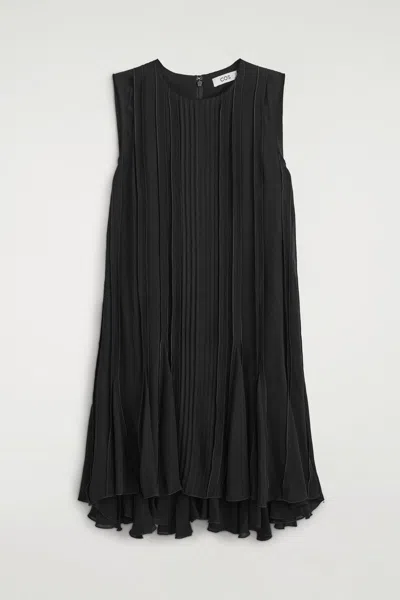 Cos Voluminous Pleated Midi Dress In Black
