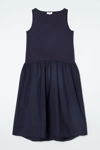 Cos Voluminous Sleeveless Midi Dress In Blue