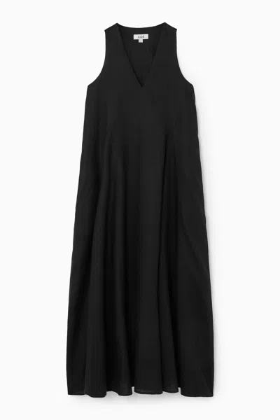 Cos Pleated Linen Maxi Dress In Black