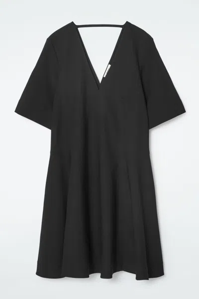Cos Voluminous V-neck Mini Dress In Black