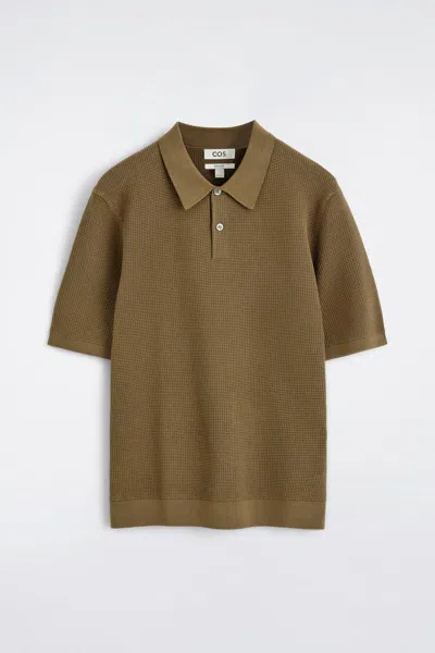 Cos Waffle-knit Cotton Polo Shirt In Brown