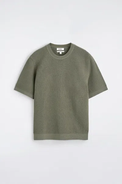 Cos Waffle-knit Cotton T-shirt In Green
