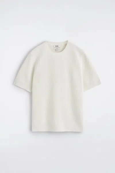 Cos Waffle-knit Cotton T-shirt In White