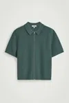 Cos Waffle-knit Cotton Zipped Shirt In Green