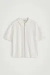 Cos Waffle-knit Cotton Zipped Shirt In White
