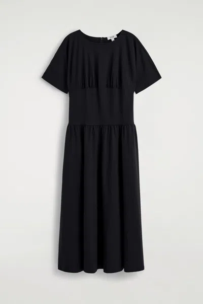 Cos Waisted Cotton Midi Dress In Black