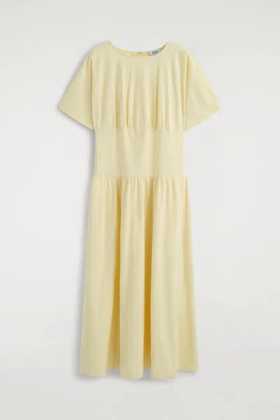 Cos Waisted Cotton Midi Dress In Yellow