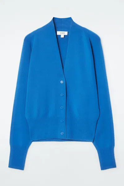 Cos Waisted Knitted Cardigan In Blue